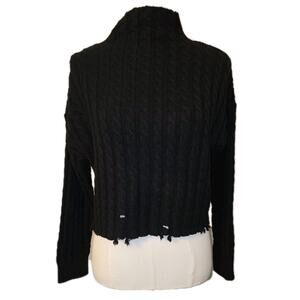 EUC L Women's Truth Black Cable Knit Destroyed Mock Neck Sweater